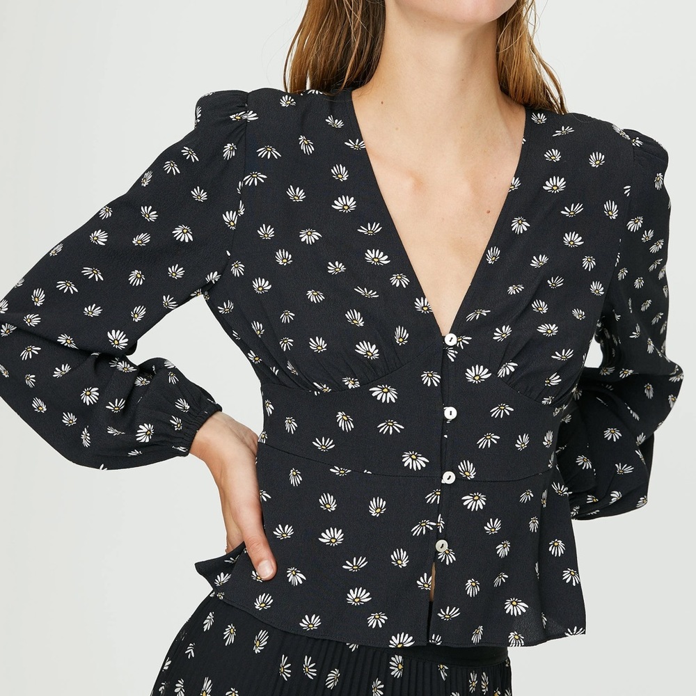 Aritzia Black Floral Blouse
